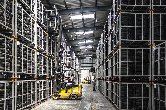 Image of forklift operating in warehouse
